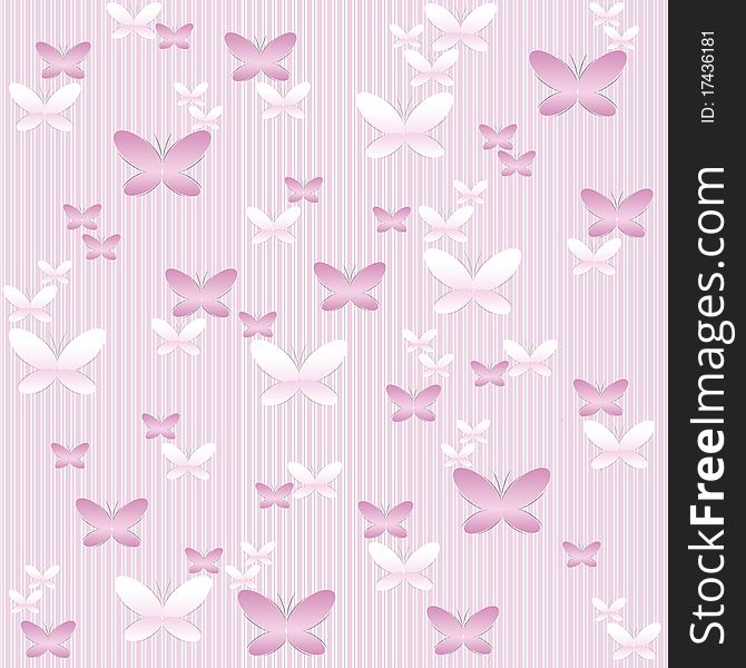 Pink butterflies on striped background. Pink butterflies on striped background