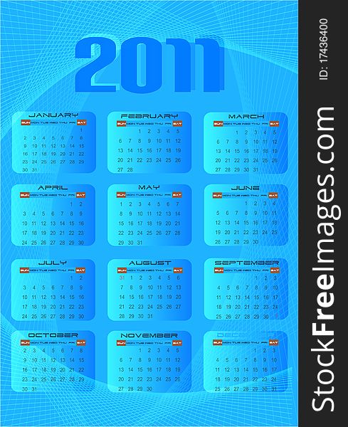 2011 calendar in blue background