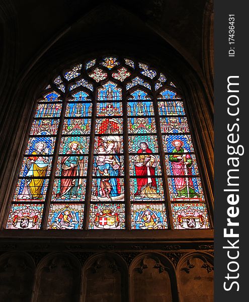 Stained window at a church in Brussels Belgium Europe , Photo on 01 OCt 2010.