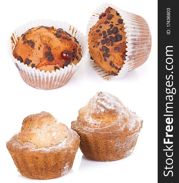 Cupcakes and muffins solated on white background. Cupcakes and muffins solated on white background