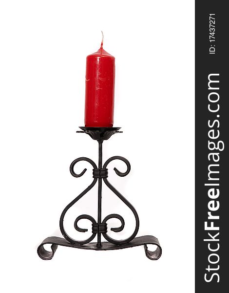 Metal Candelholder With Red Candle
