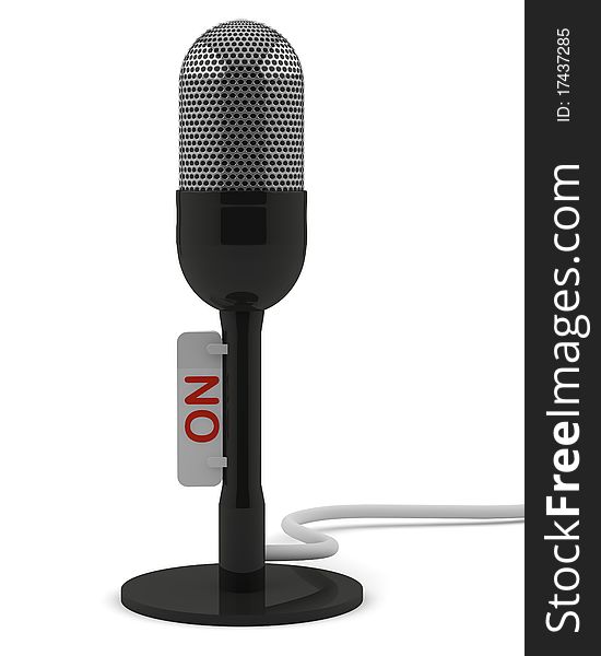 Black retro microphone with the tablet on white background