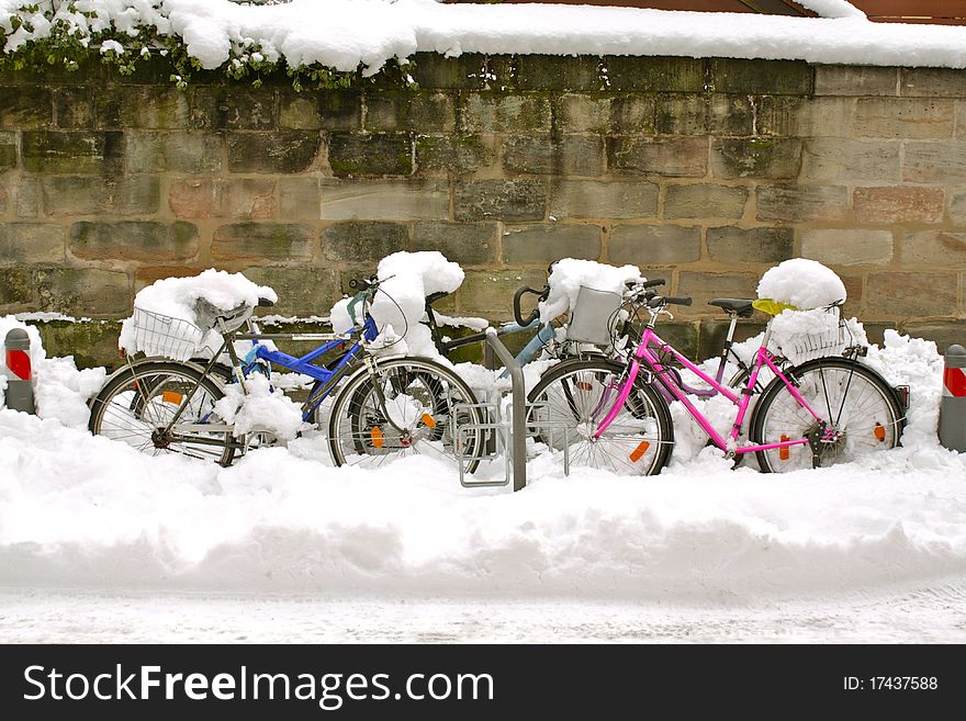 Bicycles In Snow