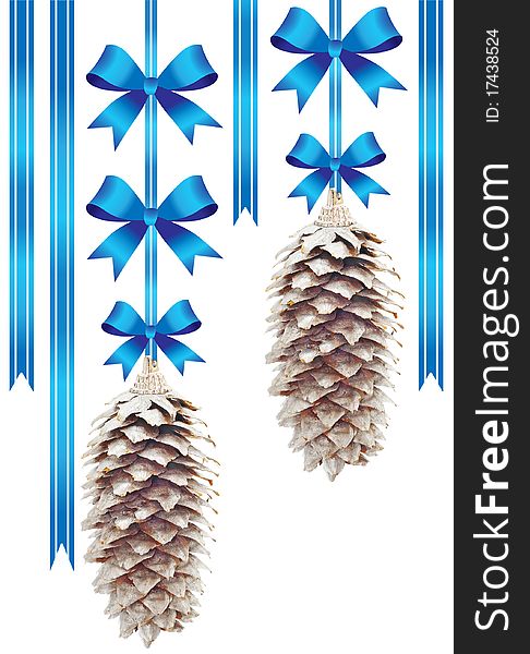 Two pine cones with blue bows