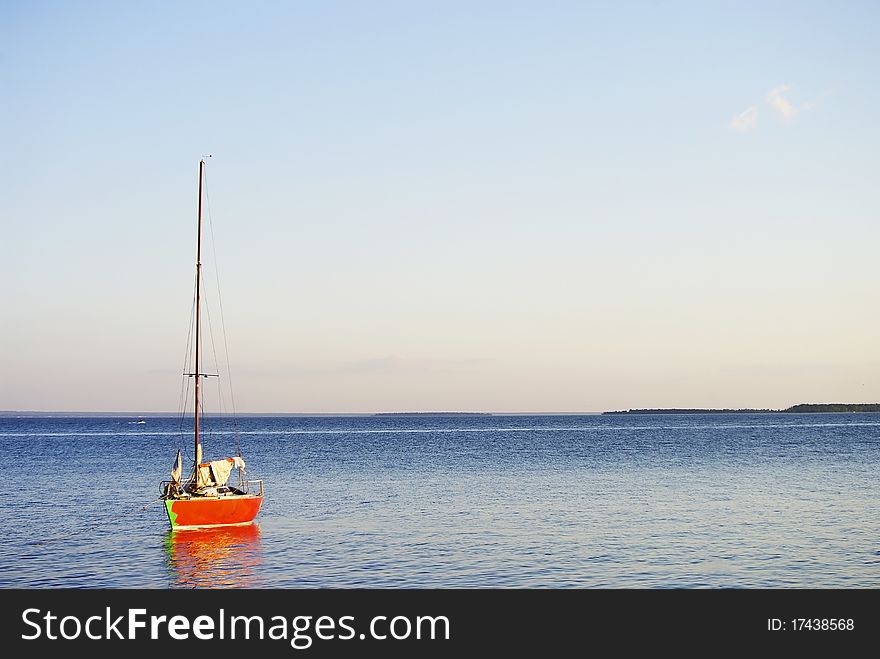 Sailing boat on the sea and blue sky