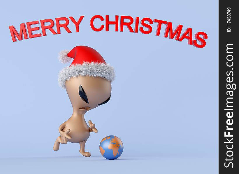 The alien is giving his christmas present to all humans. The alien is giving his christmas present to all humans