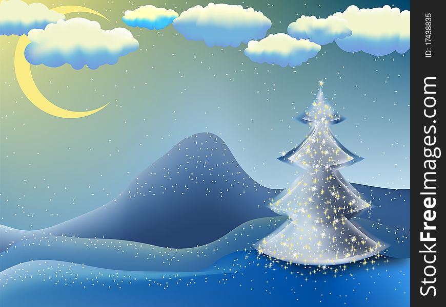 Christmas-tree in a moon night. EPS 8 file included