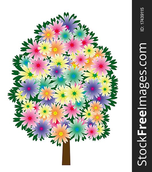 A tree made of multicolored flowers. A tree made of multicolored flowers
