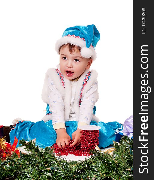 Young boy as Santa Claus isolated on white background. Young boy as Santa Claus isolated on white background