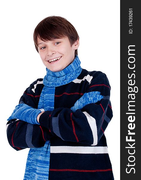 Studio picture of a young man dressed for winter. Studio picture of a young man dressed for winter