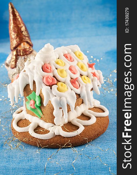 Traditional christmas gingerbread house with gnome