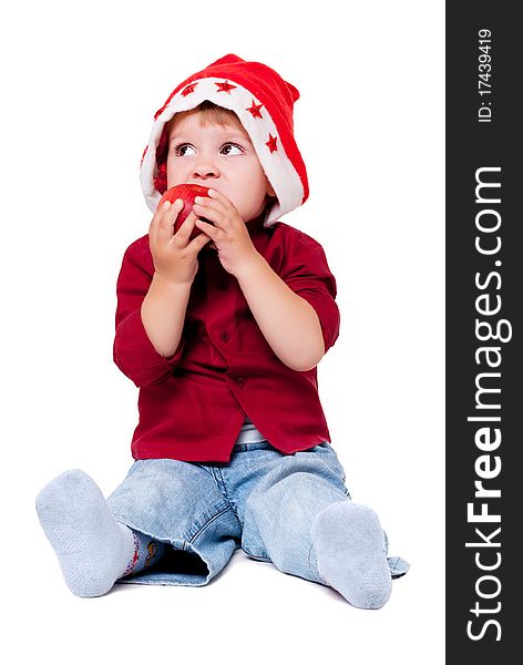 Young boy as Santa Claus isolated on white background. Young boy as Santa Claus isolated on white background