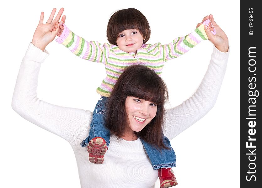 The little daughter embraces mum for a neck. The little daughter embraces mum for a neck.