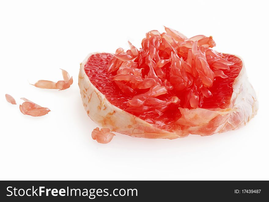 Pulp and lobules of the cleared red grapefruit