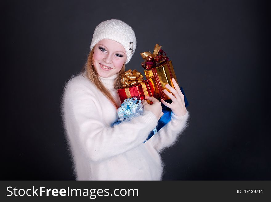 Happy little girl with Christmas present. Happy little girl with Christmas present