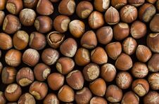Shelled Hazelnuts Background,flat Layout,top View Royalty Free Stock Photos