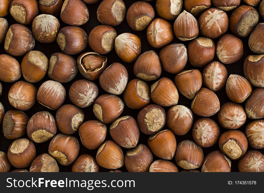 Shelled Hazelnuts Background,flat Layout,top View