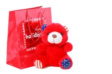 Teddy Bear As Christmas Gift Isolated On White Stock Image