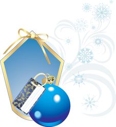 Blue Christmas Ball With Card And Snowflakes Royalty Free Stock Photos Blue Christmas Ball With Card And Snowflakes Royalty Free Stock Photos