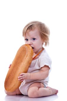 Baby Holding A Loaf Of Bread Stock Images