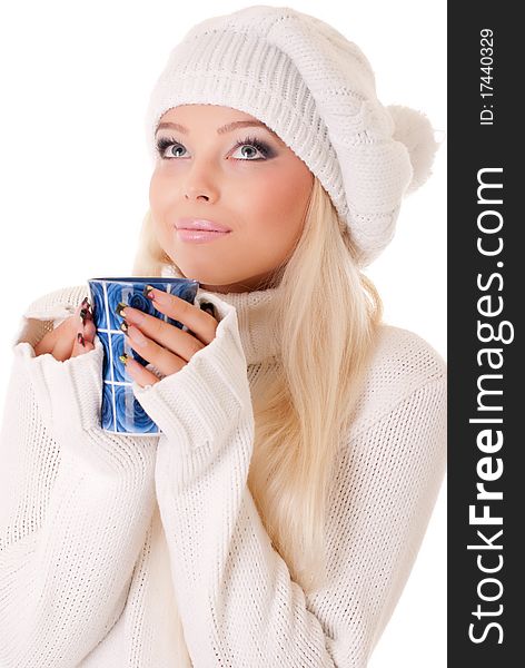 Portrait of beautiful girl with cup of coffee