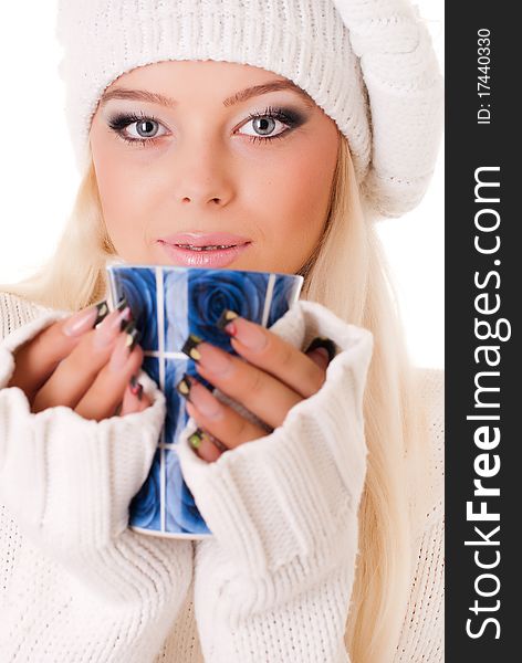 Portrait of beautiful girl with cup of coffee