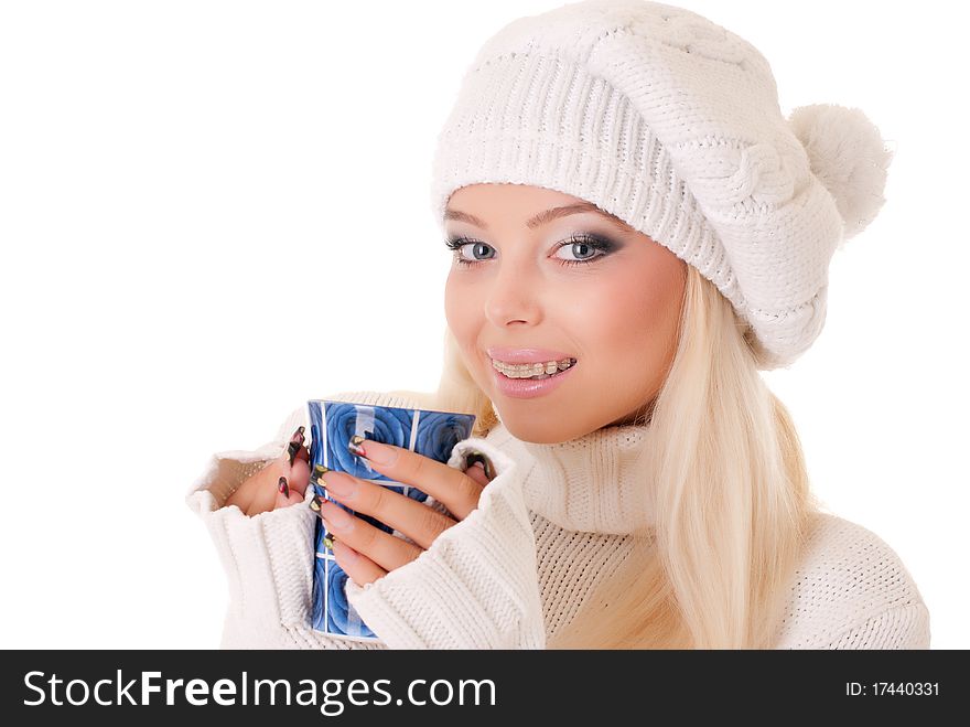 Portrait of beautiful girl with cup of coffee