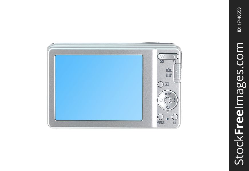 A compact camera isolated against a white background