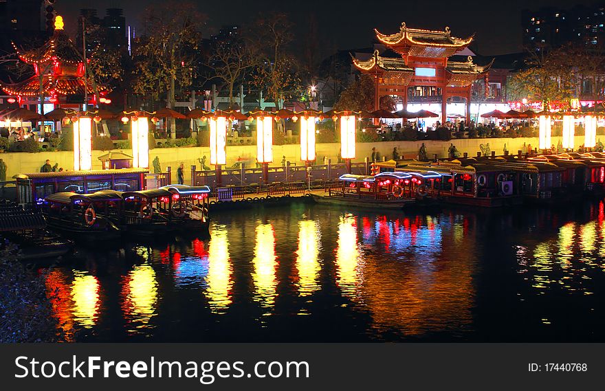 Night view of Qinhuai  riverside. Night view of Qinhuai  riverside.