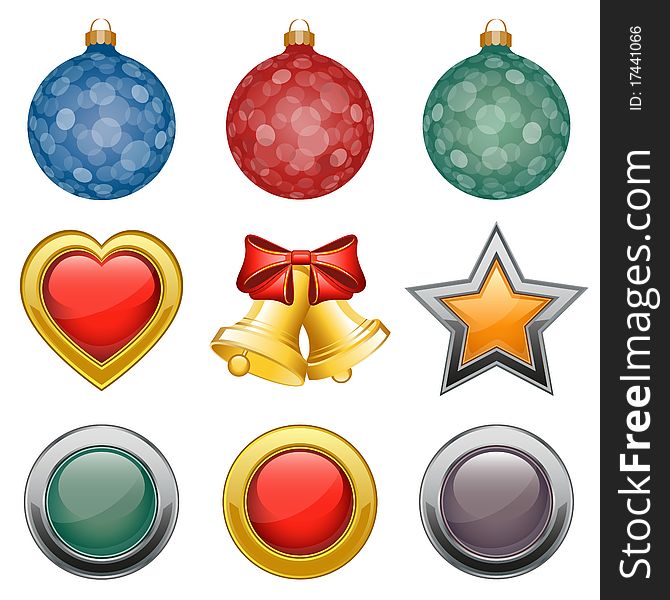 Christmas baubles isolated on white. Vector illustration.