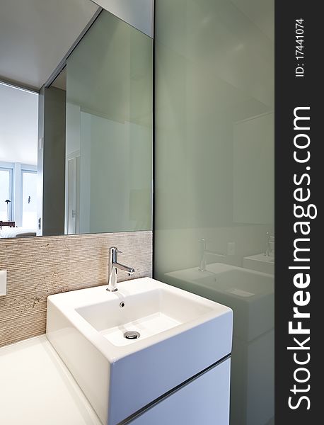 Modern apartment interior view, sink