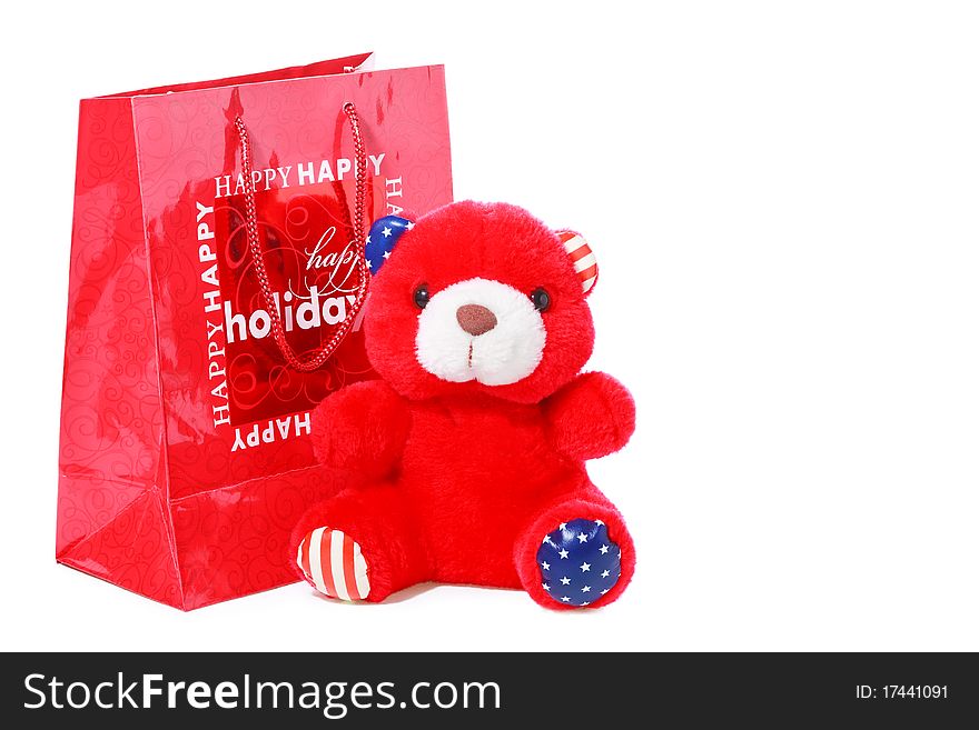 Teddy Bear As Christmas Gift Isolated On White