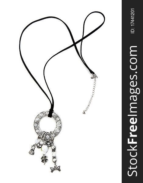 Necklace with sparkling stones on white backgroung