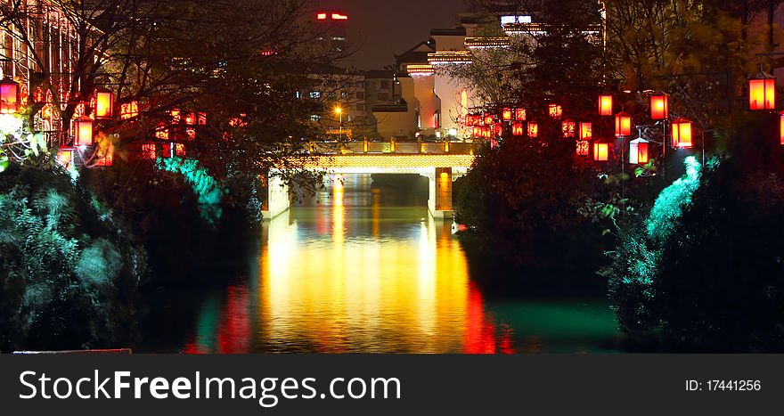 Qinhuai River And Bridge At Night