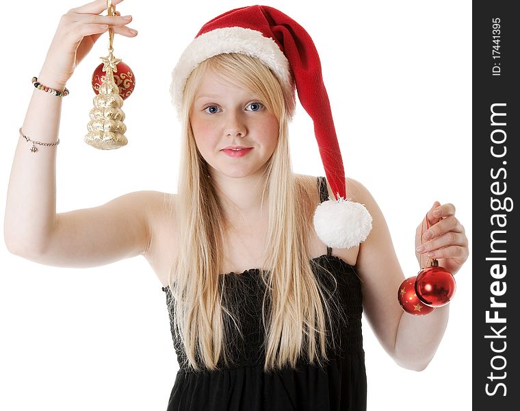 Young beautiful girl in a Santa hat