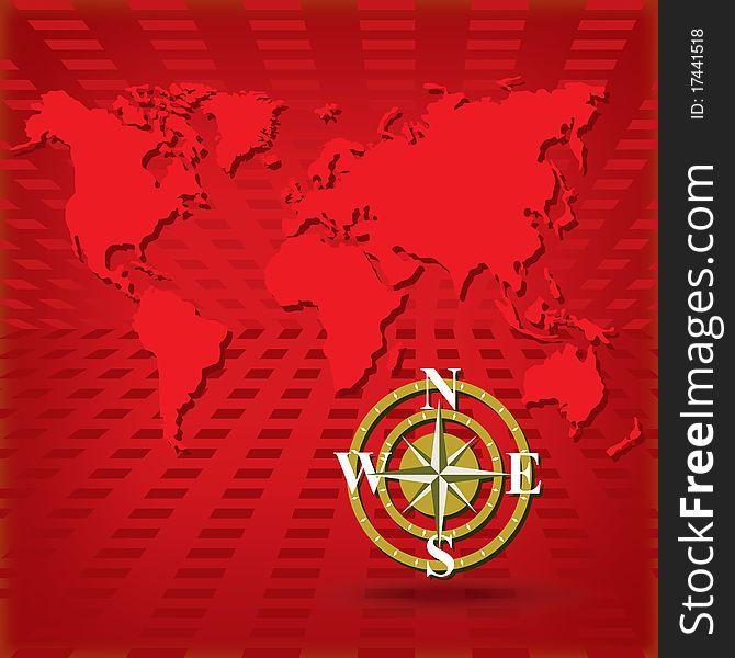 Abstract background with red map and compass. Abstract background with red map and compass