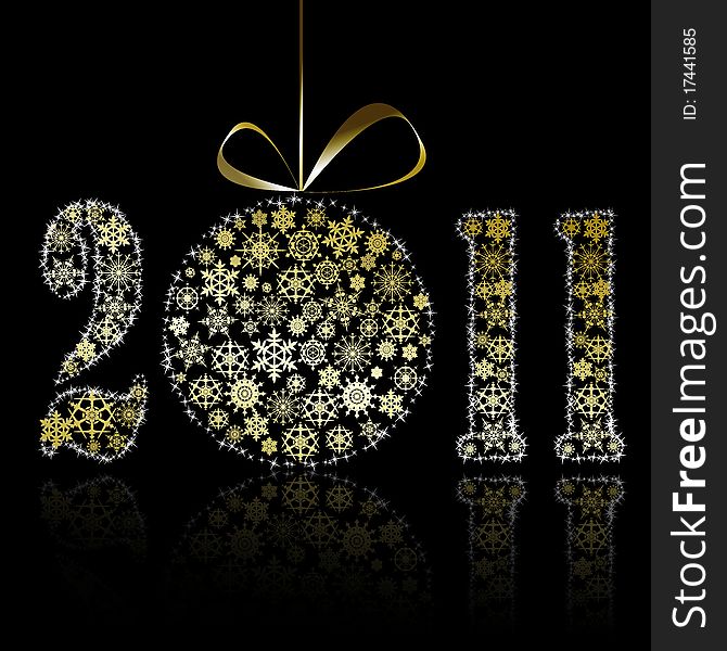 New 2011 year symbol made of gold snowflakes. Vector eps10 illustration