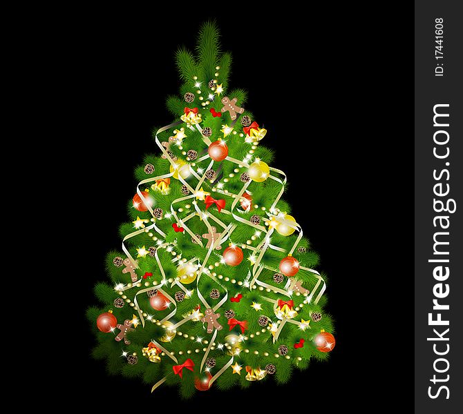 Christmas tree on black background. Vector eps10 illustration