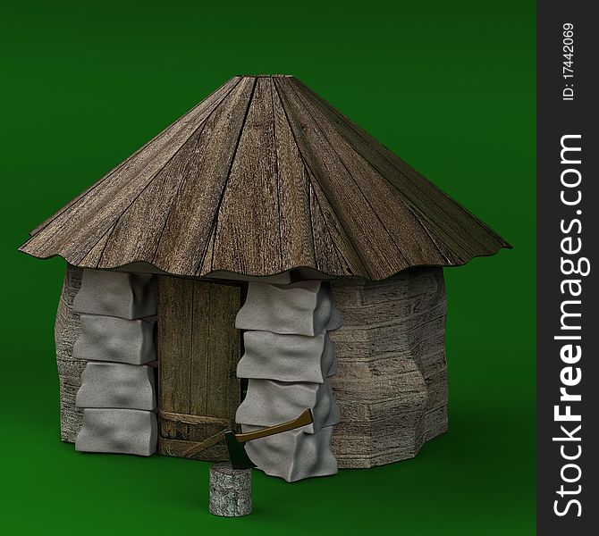 Hut in the wood 3d rendered