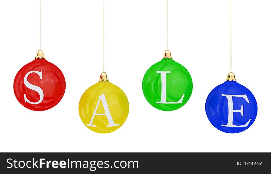 Christmas balls. New Year's sale concept. Isolated on white background.