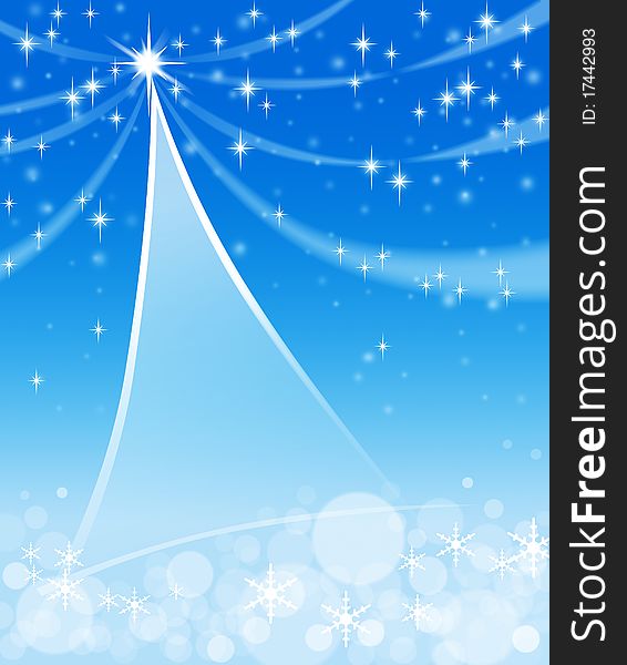 A season greeting card design with a christmas tree and blinking stars. A season greeting card design with a christmas tree and blinking stars
