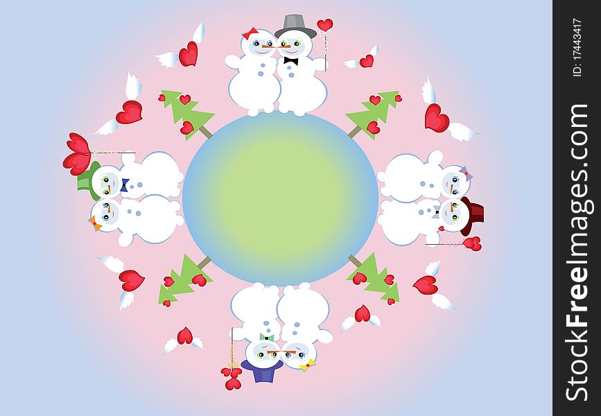 Abstraction with snowmen to the Valentine Day. Abstraction with snowmen to the Valentine Day