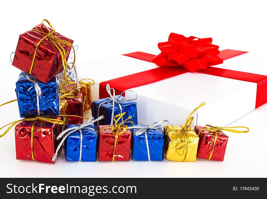 Set of multi colored gift boxes isolated on white. Set of multi colored gift boxes isolated on white