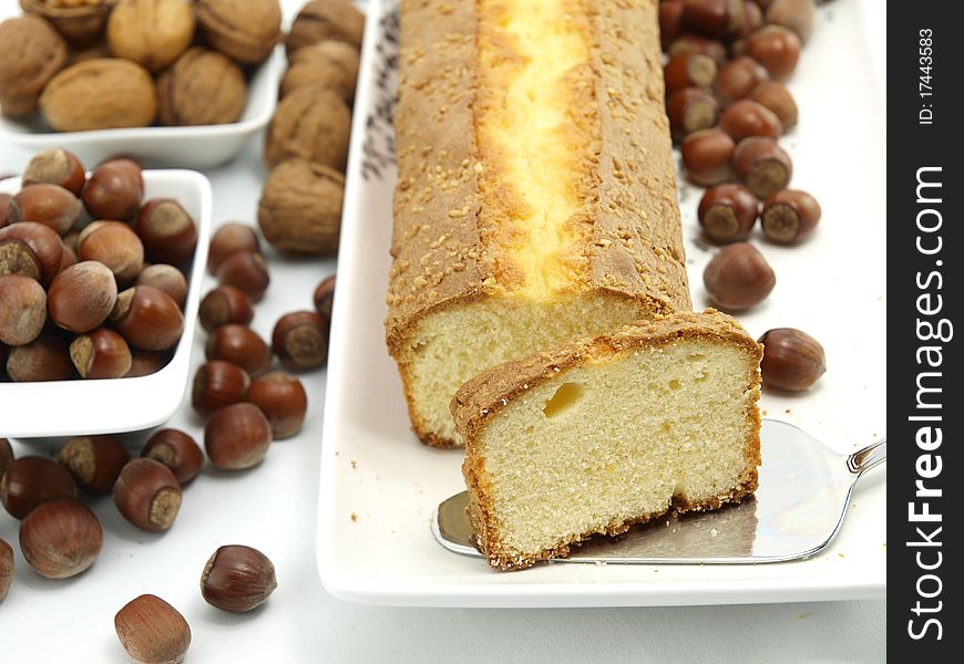 Fresh baked cake with nuts. Fresh baked cake with nuts