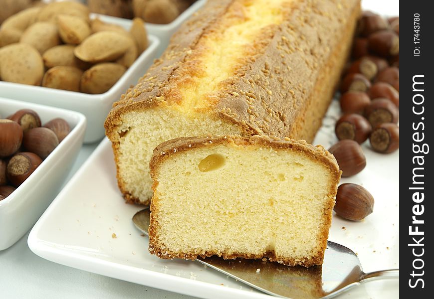 Fresh baked cake with nuts. Fresh baked cake with nuts