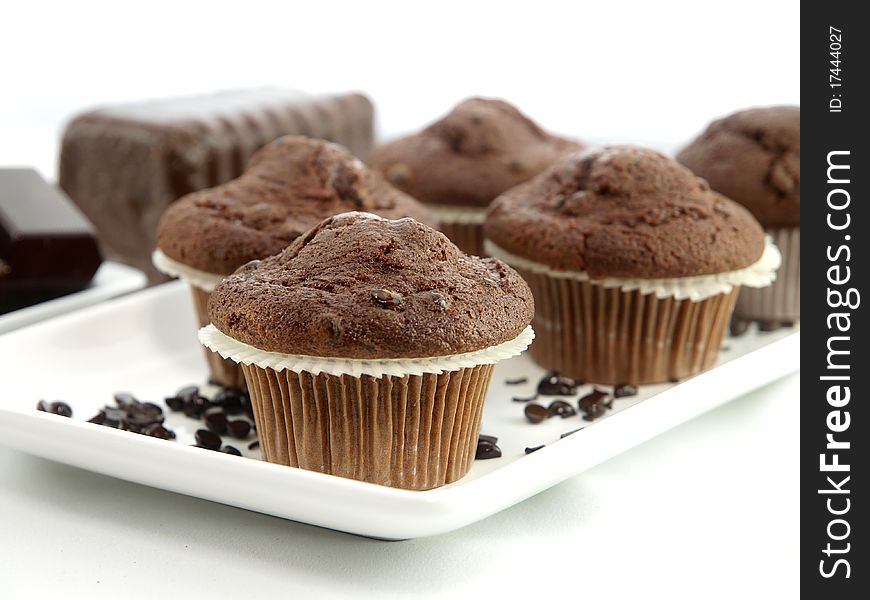 Fresh baked muffins with chocolate