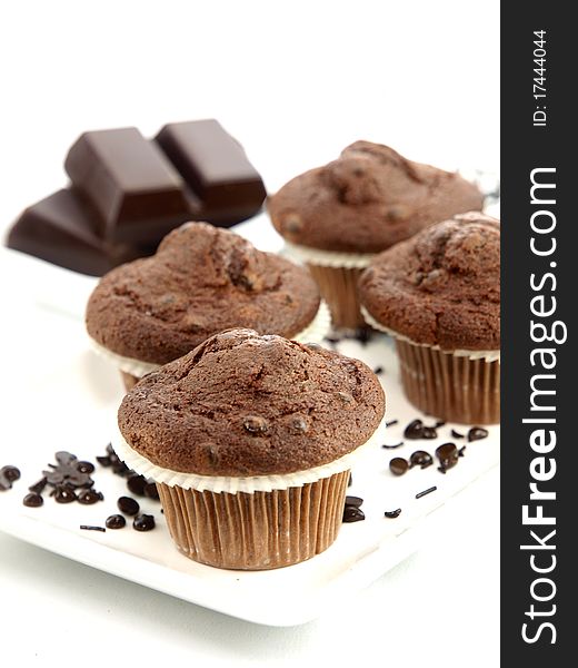 Fresh baked muffins with chocolate