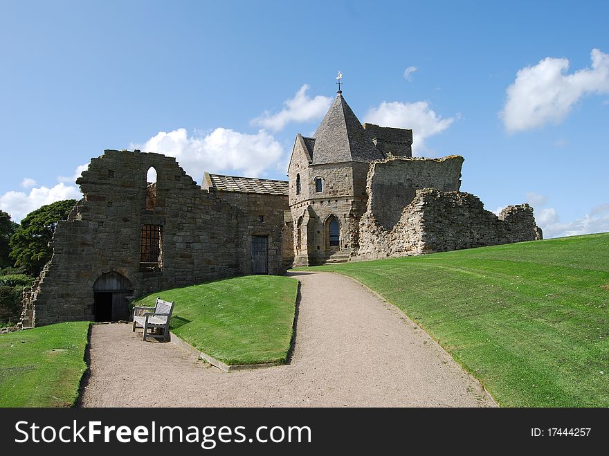 The path leading to the historic ruined abbey at Inchcolm. The path leading to the historic ruined abbey at Inchcolm