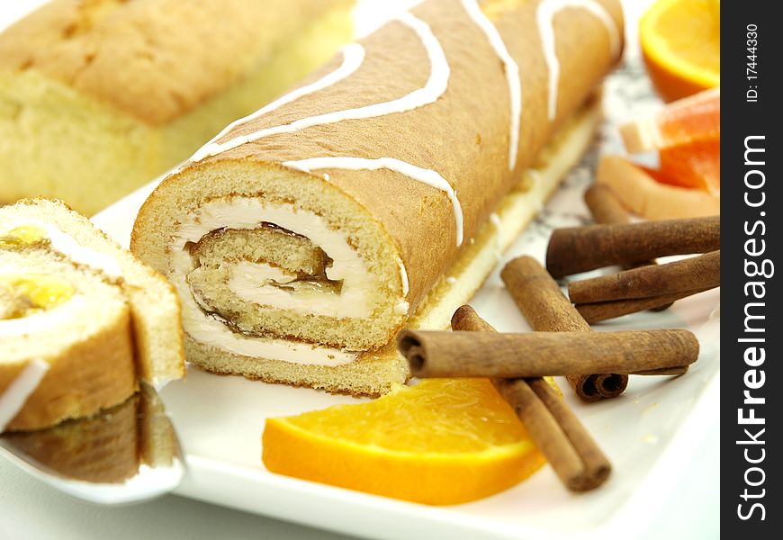 Fresh baked cake with orange