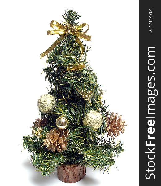 Christmas fur-tree with cones and gifts isolated on white